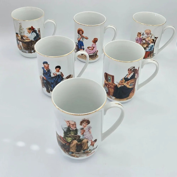Mugs Norman Rockwell vintage Museum Porcelain Coffee Tea Cups Mugs 1982 Set - Picture 1 of 11